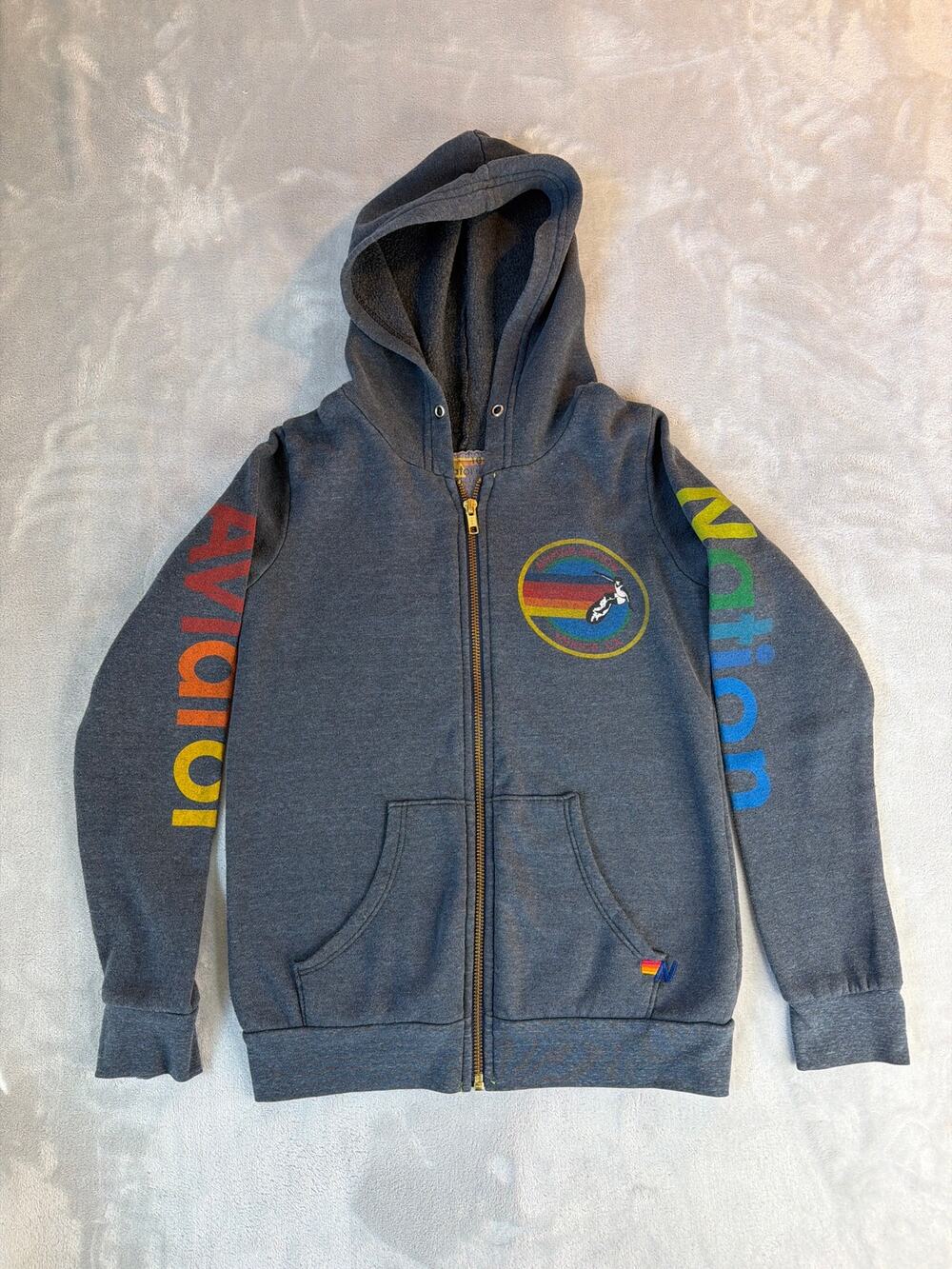 Aviator Nation Kids Venice Zip Hoodie Charcoal Gray Size 10”
